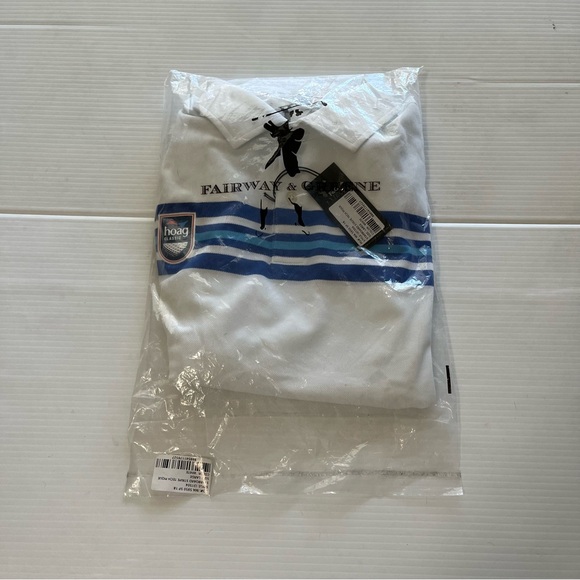 Fairway & Greene NWT Golf Polo Hoag Classic White Blue Stripes Size Large - Picture 4 of 8